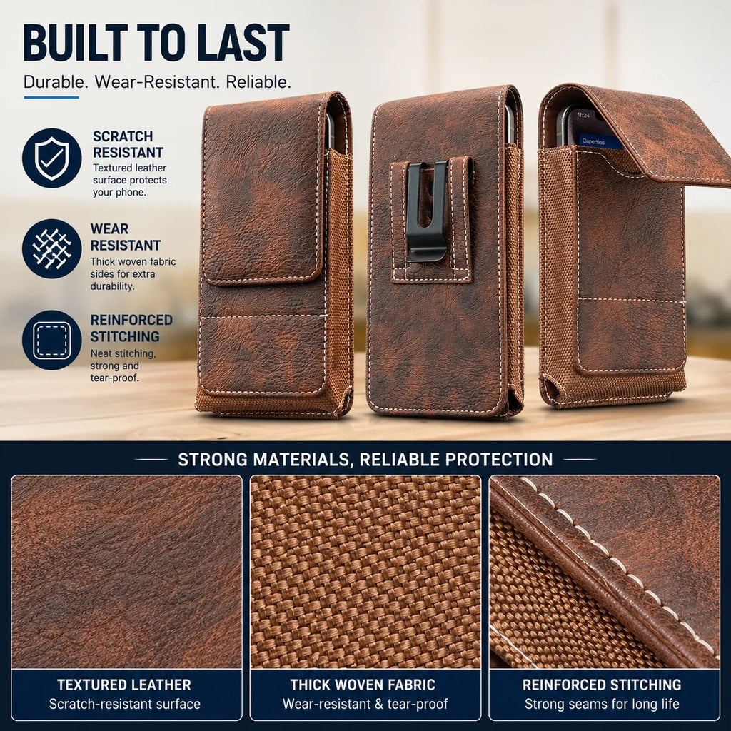 ⚡Waist Belt Cell Phone Pouch 📱 Multi-Pocket Leather Holster with Card Holder