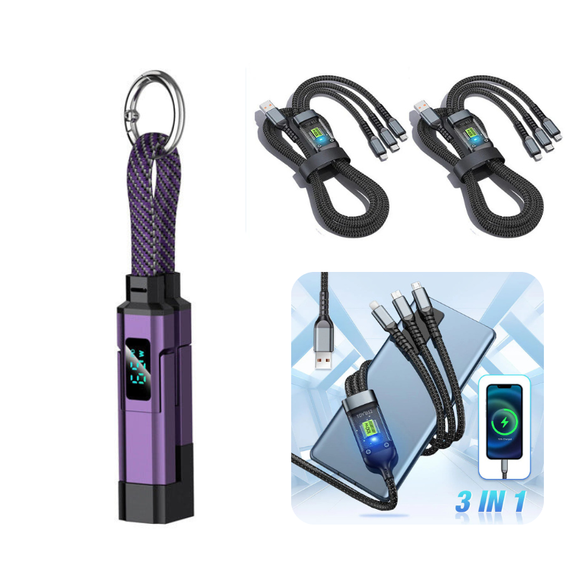 ⏳Limited-time 50% off⏰4-in-1 Digital Display Keychain Charging Cable🔋📱