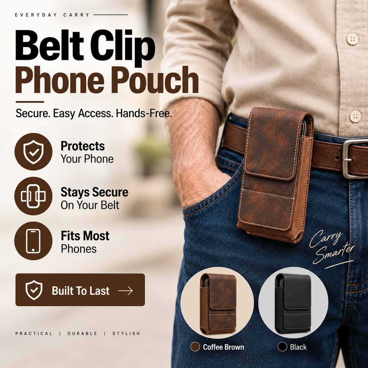 ⚡Waist Belt Cell Phone Pouch 📱 Multi-Pocket Leather Holster with Card Holder
