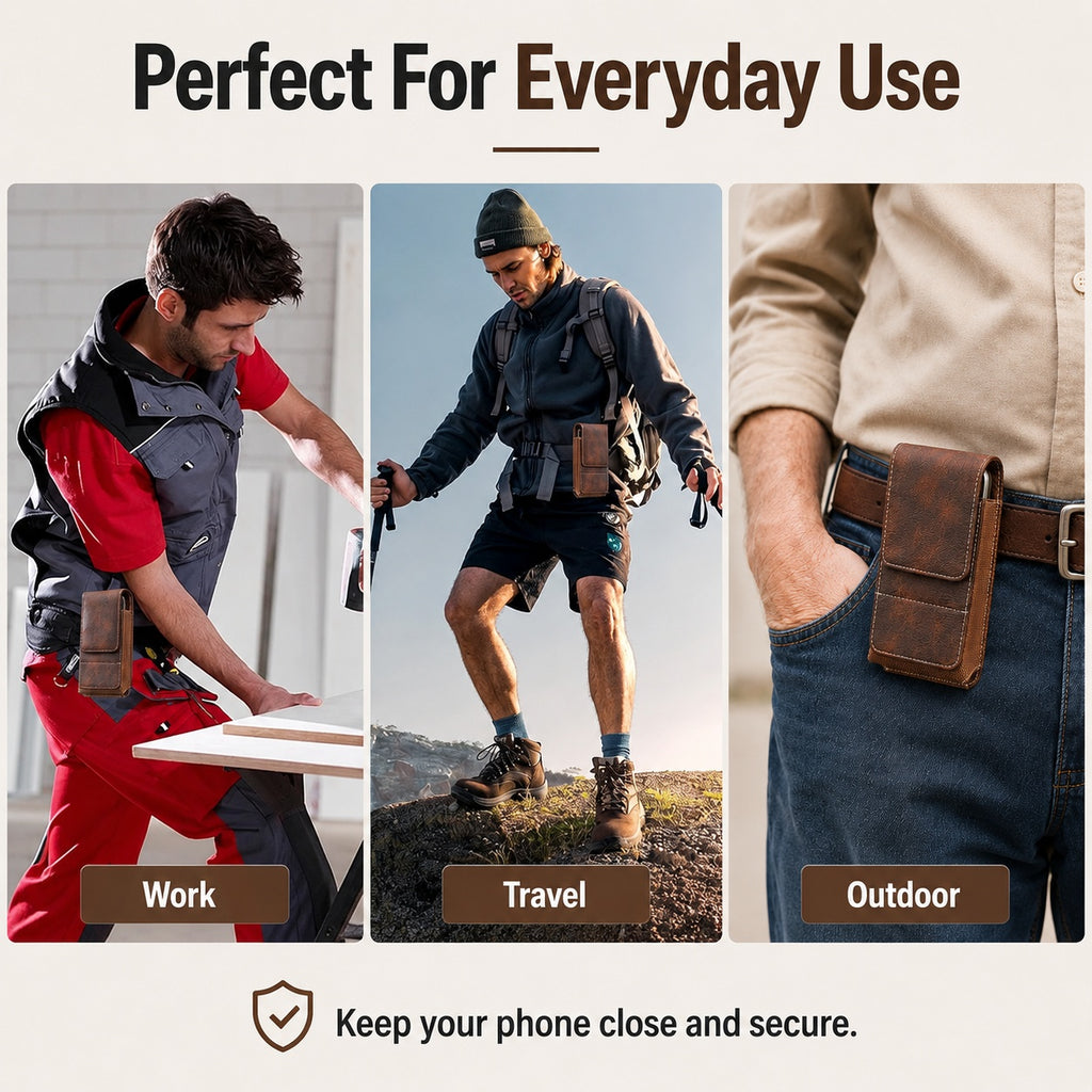 ⚡Waist Belt Cell Phone Pouch 📱 Multi-Pocket Leather Holster with Card Holder