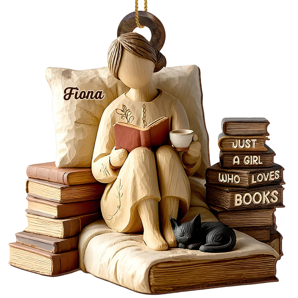 Just A Girl Who Loves Books - Personalized Custom Wood Ornament, Custom Shaped - BLV021_WDO