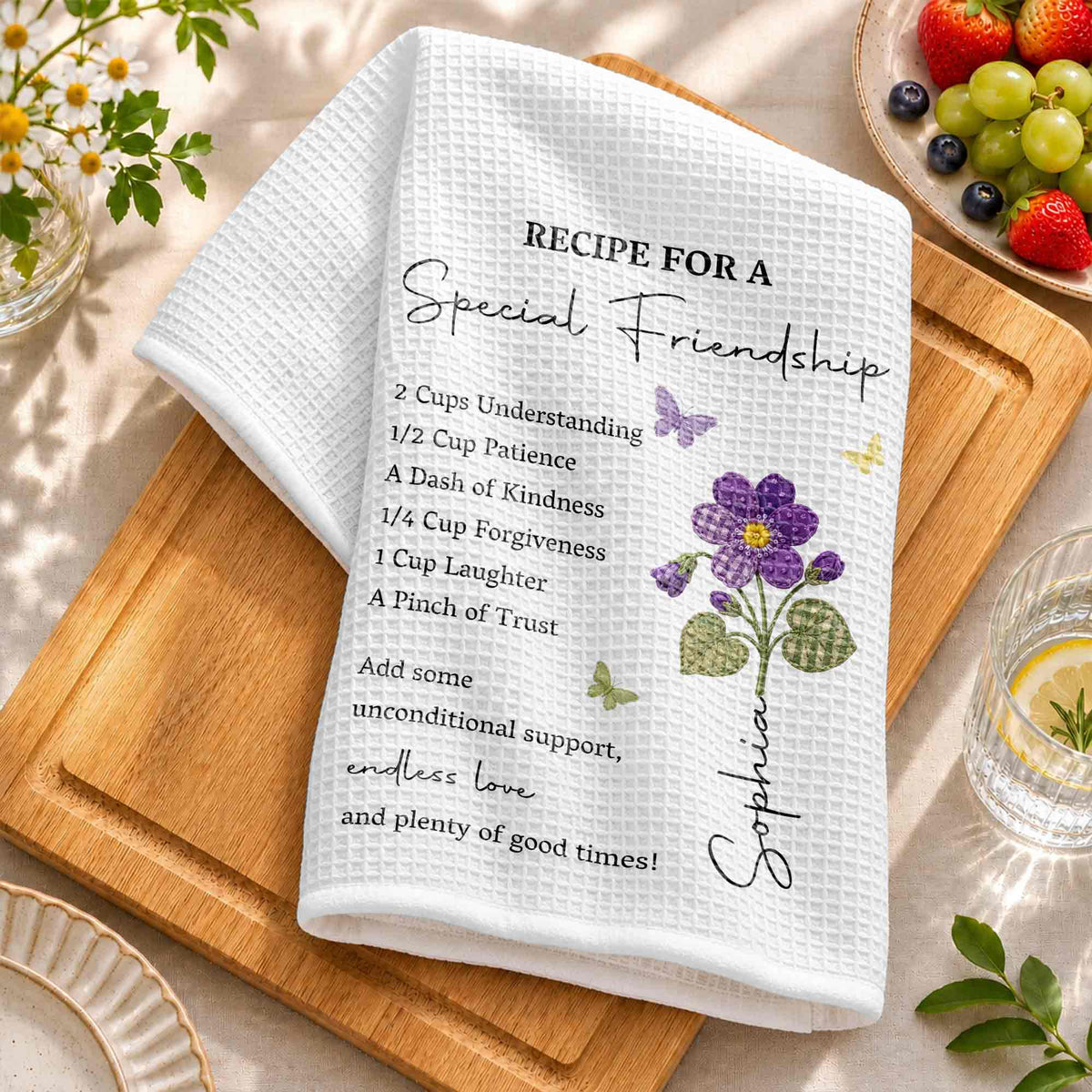 Recipe For A Special Friendship With Personalized Birth Month Flower - Personalized Kitchen Towel - BST712_TOWL