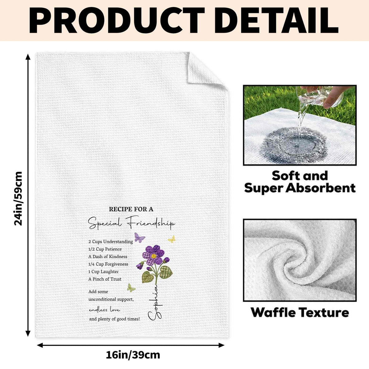 Recipe For A Special Friendship With Personalized Birth Month Flower - Personalized Kitchen Towel - BST712_TOWL