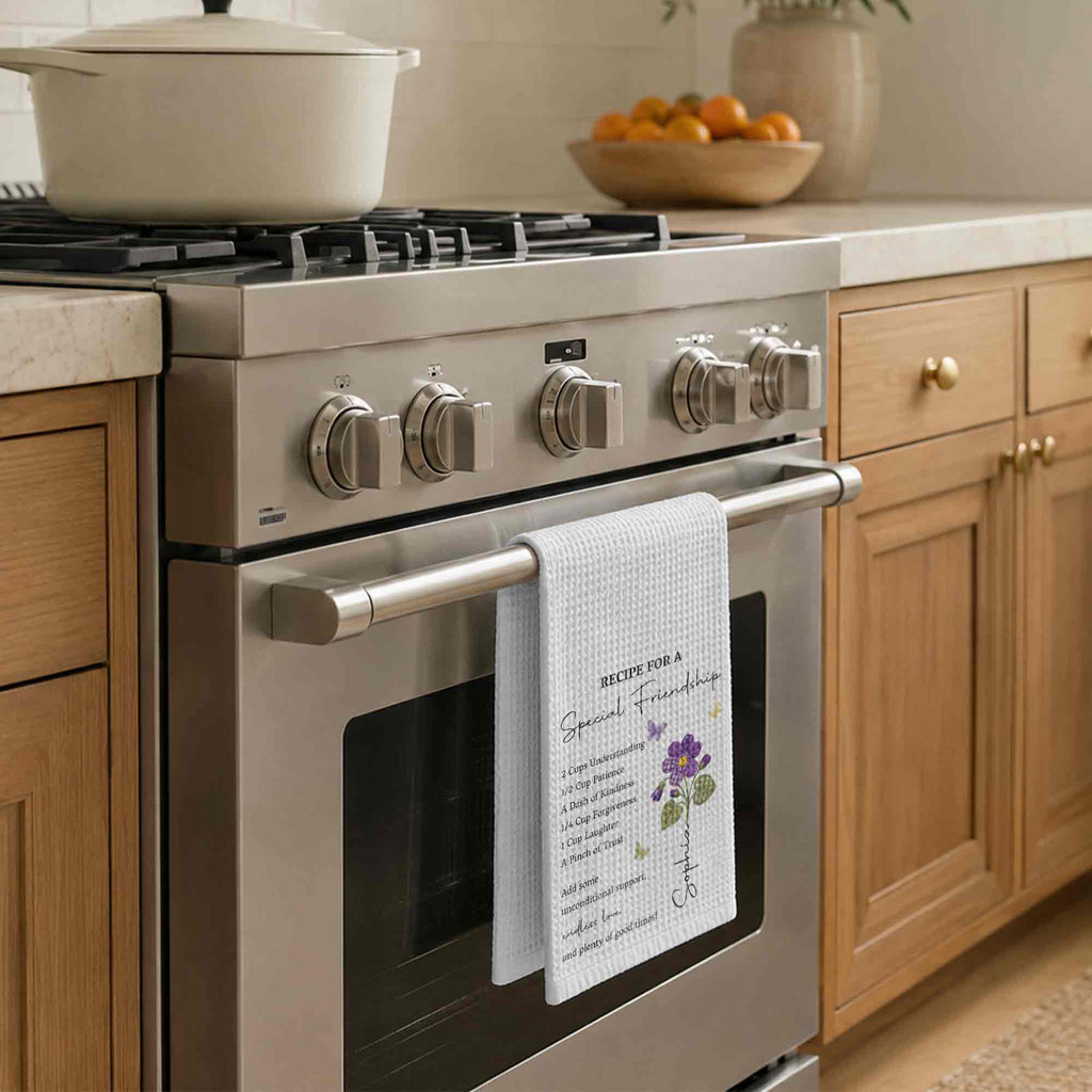 Recipe For A Special Friendship With Personalized Birth Month Flower - Personalized Kitchen Towel - BST712_TOWL