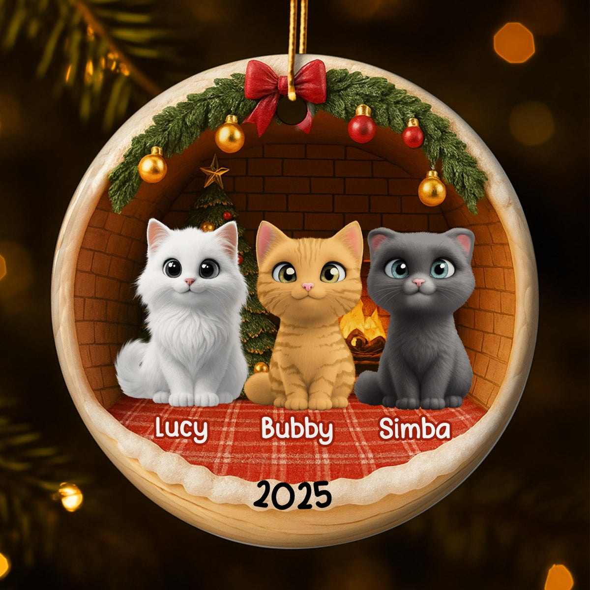 Celebrate Your Furry Friends With Festive Kittens - Personalized Custom Ceramic Ornament With Round Shape - CAT034_RCE