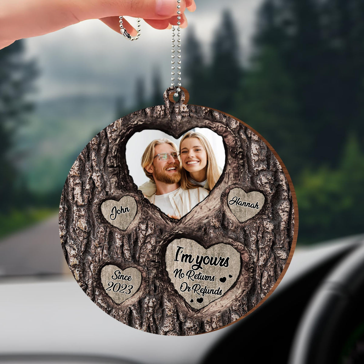 I'm Yours No Returns Or Refunds Tree Heart Design - Personalized Custom Wood Ornament, Car Hanging Ornament - CPL132_WCA