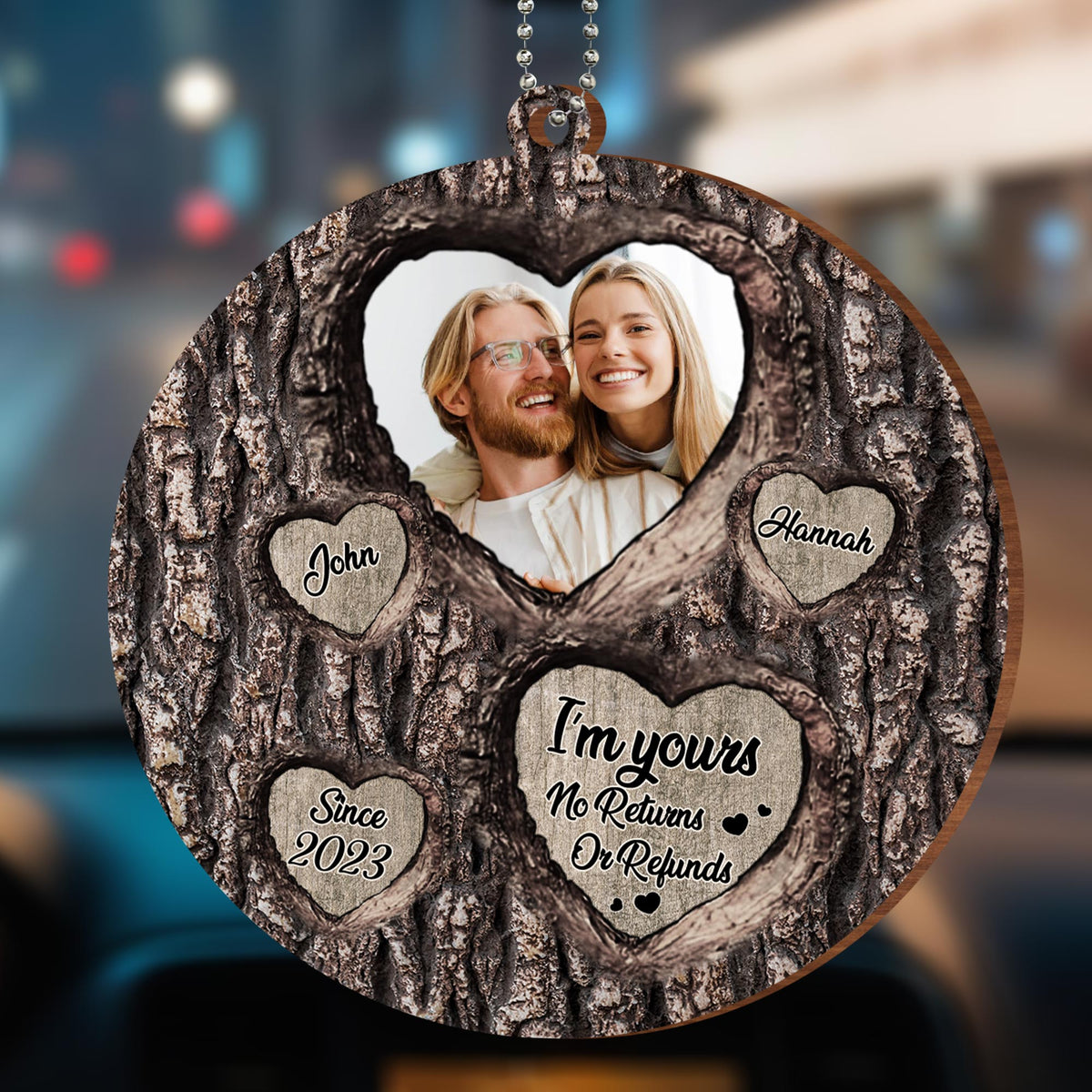 I'm Yours No Returns Or Refunds Tree Heart Design - Personalized Custom Wood Ornament, Car Hanging Ornament - CPL132_WCA