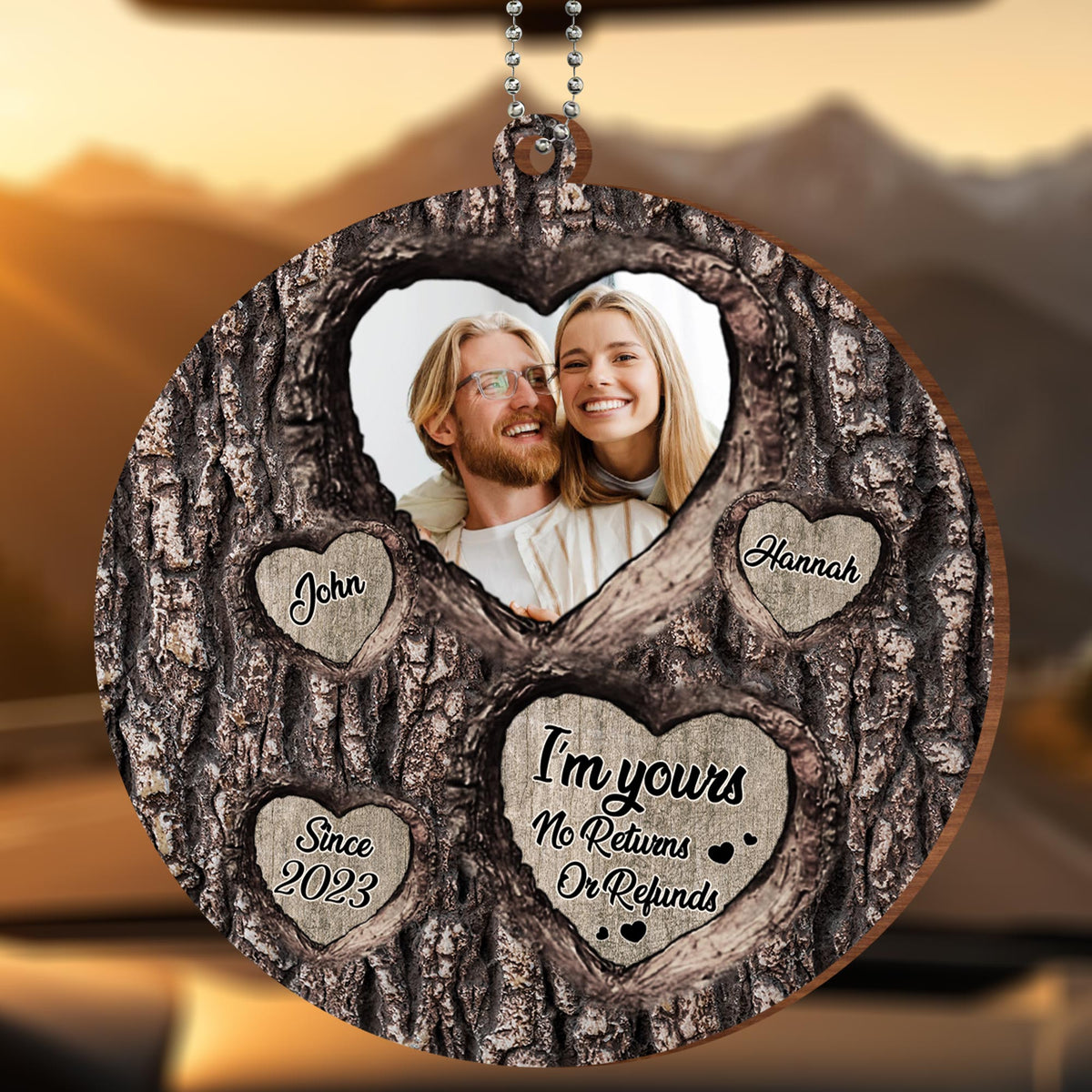 I'm Yours No Returns Or Refunds Tree Heart Design - Personalized Custom Wood Ornament, Car Hanging Ornament - CPL132_WCA