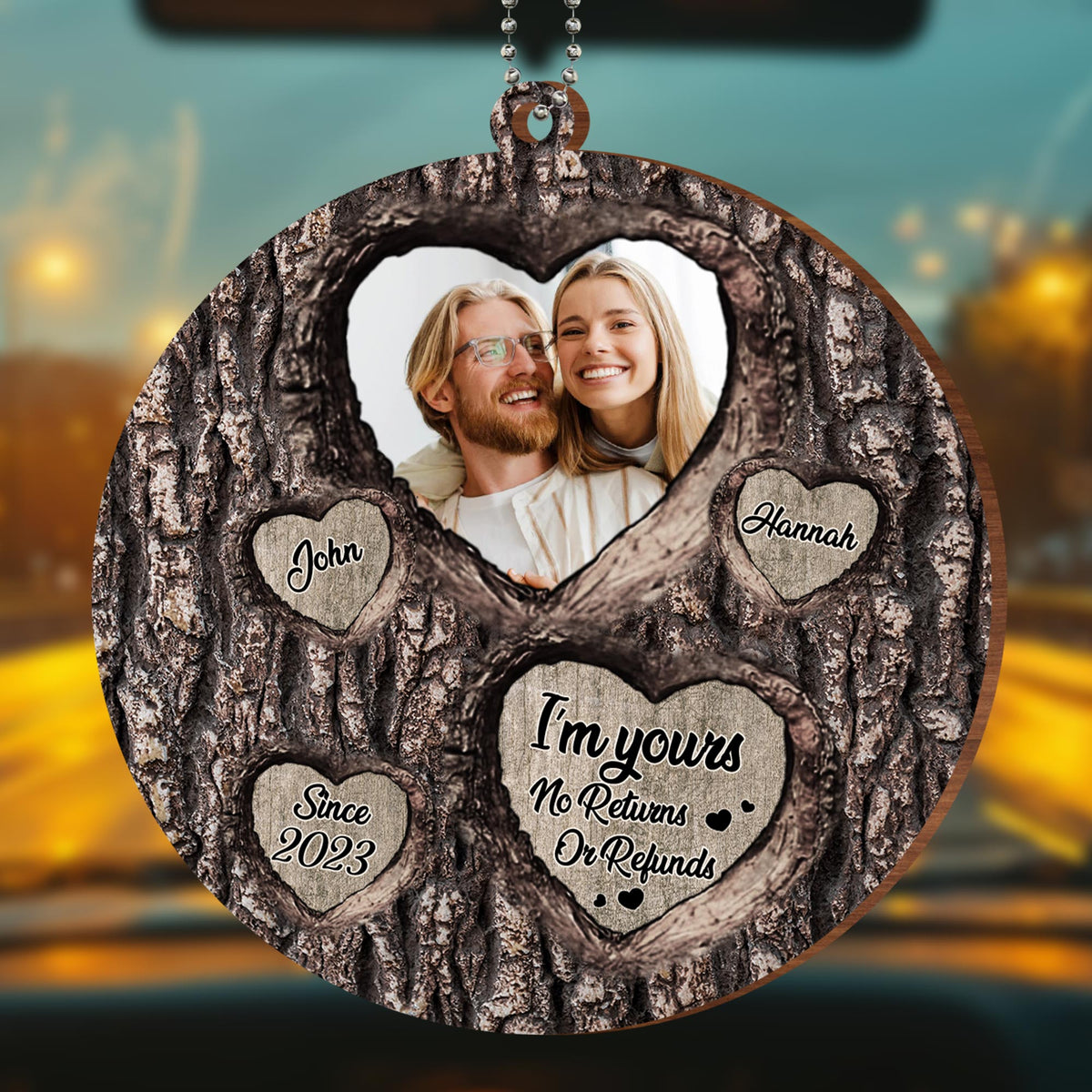 I'm Yours No Returns Or Refunds Tree Heart Design - Personalized Custom Wood Ornament, Car Hanging Ornament - CPL132_WCA
