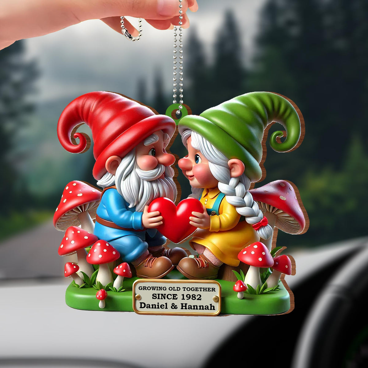 Growing Old Together, True Love Gnome Ornament - Personalized Custom Wood Ornament, Car Hanging Ornament - CPL187_WCA
