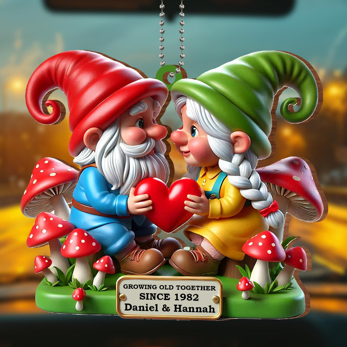 Growing Old Together, True Love Gnome Ornament - Personalized Custom Wood Ornament, Car Hanging Ornament - CPL187_WCA
