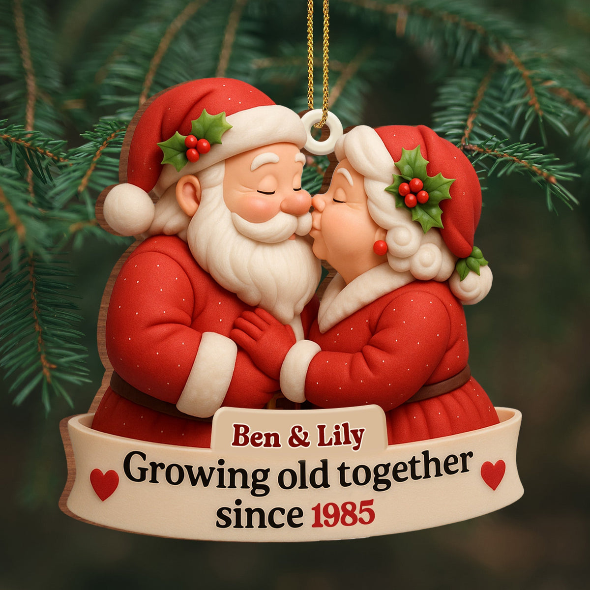 Growing Old Together With Santa and Mrs. Claus - Personalized Custom Wood Ornament, Custom Shaped - CPL515_WDO