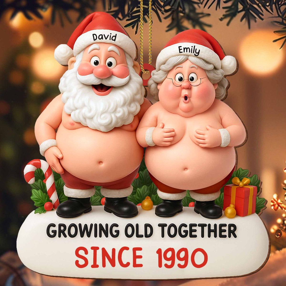 Growing Old Together, Santa And Mrs. Claus Ornament - Personalized Custom Wood Ornament, Custom Shaped - CPL798_WDO