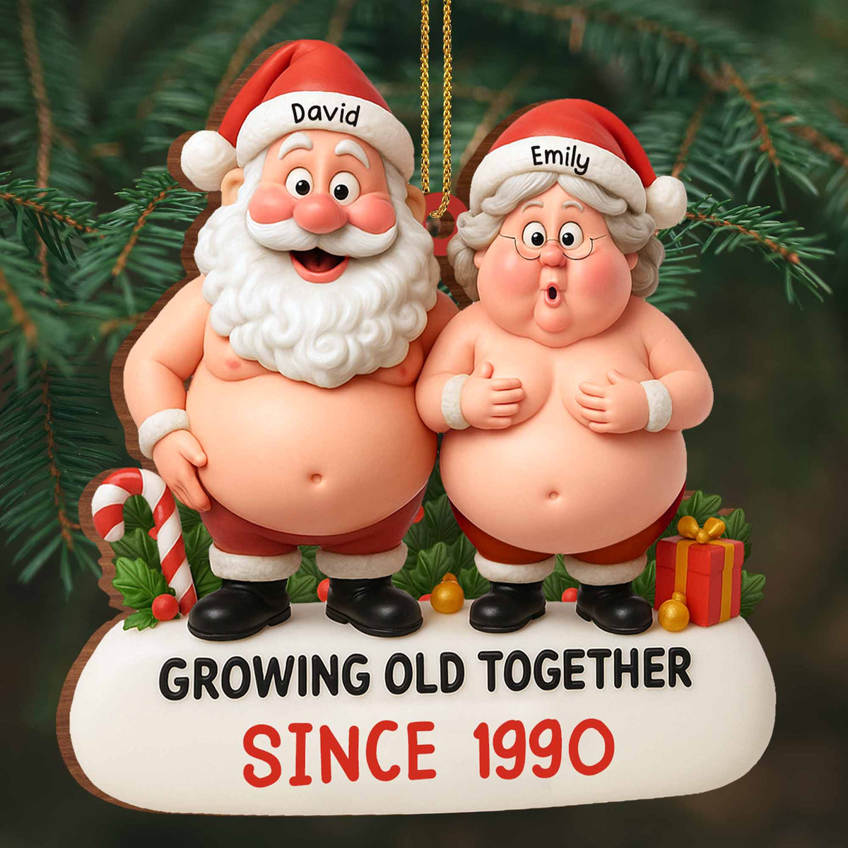 Growing Old Together, Santa And Mrs. Claus Ornament - Personalized Custom Wood Ornament, Custom Shaped - CPL798_WDO