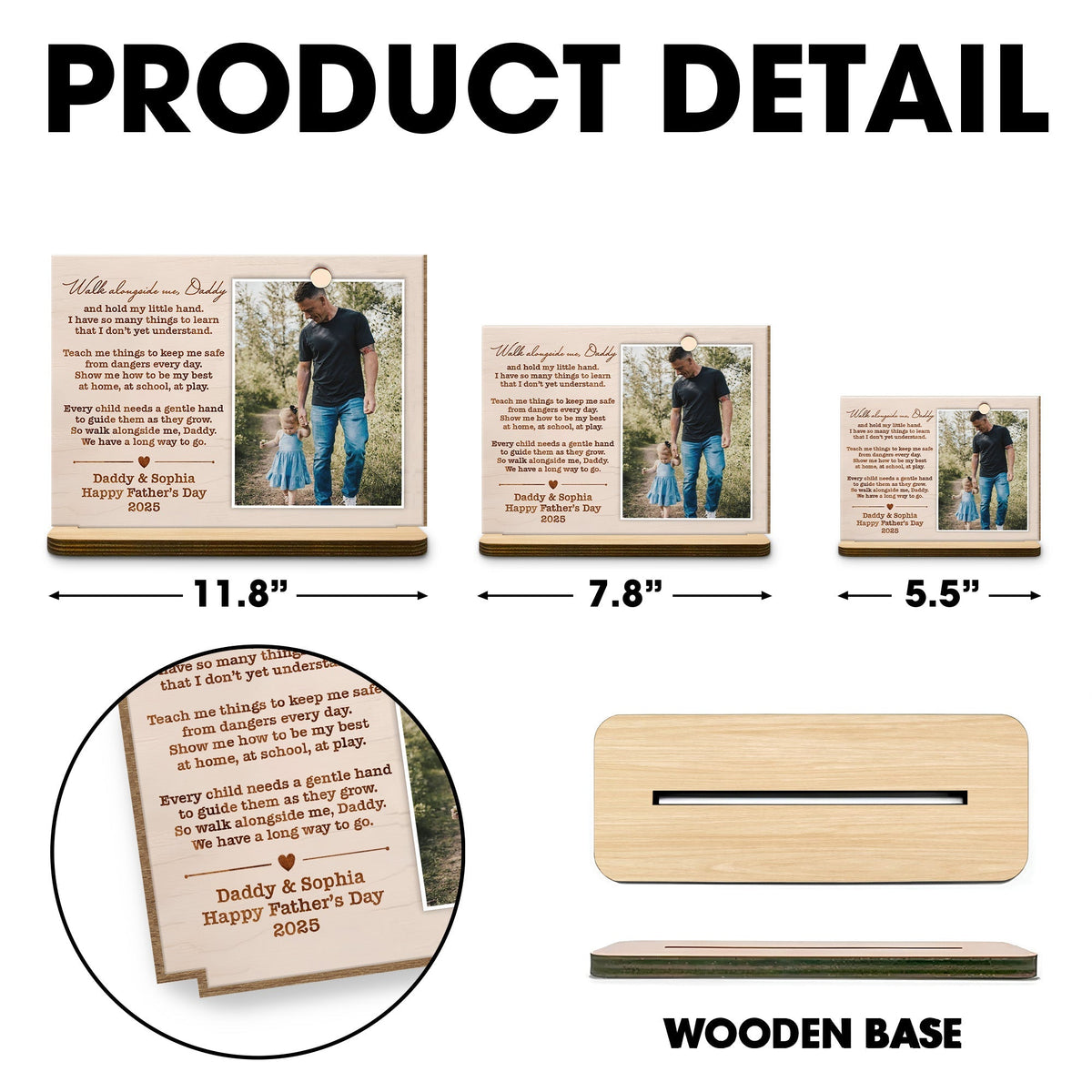 Walk alongside me, Daddy, Father Walking With Daughter - Personalized Custom 2-Layer Wood Plaque With Flat Base - DAD110_WPLA