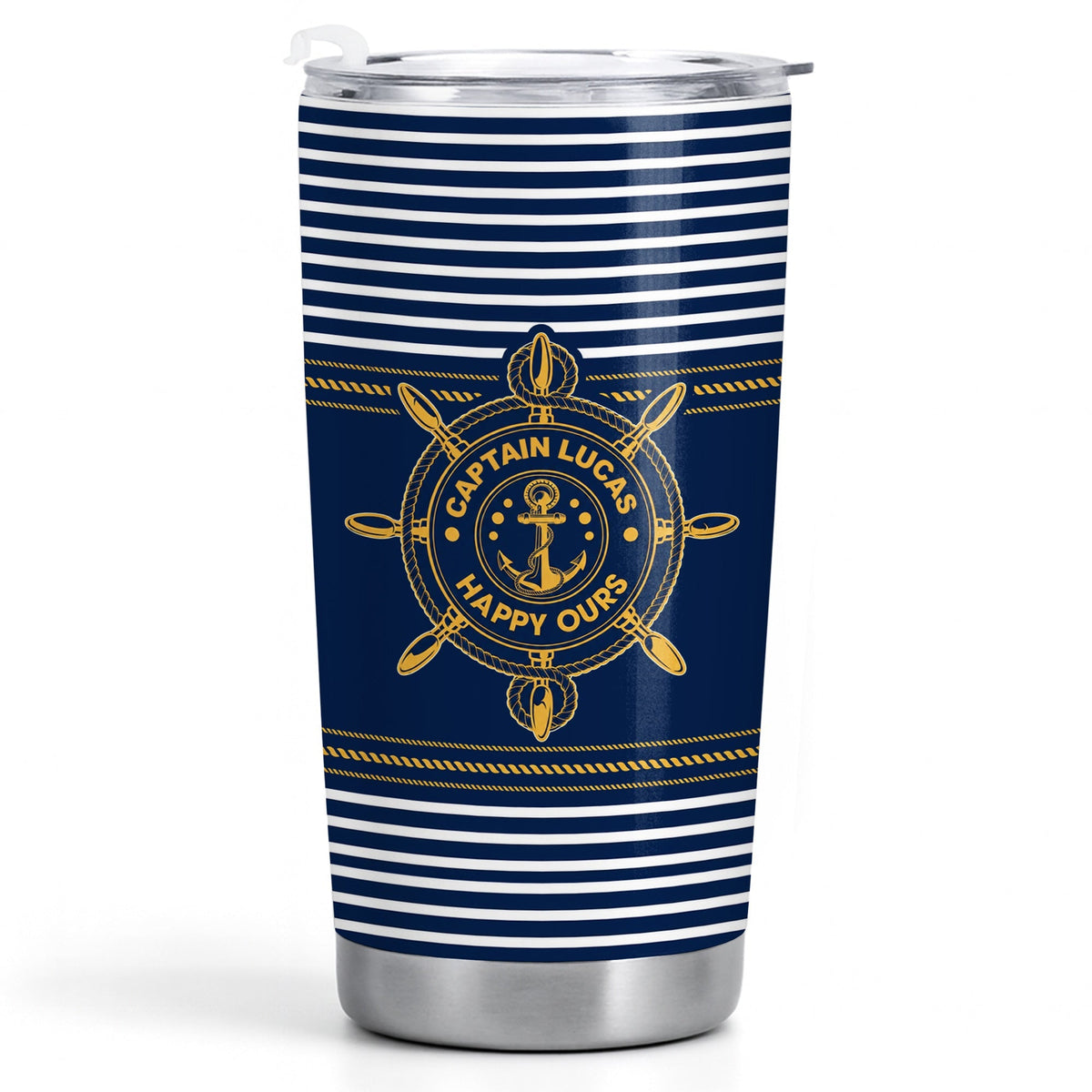 Captain Happy Ours Nautical Ship Wheel And Anchor - Personalized Custom Stainless Steel Tumbler 20oz - DAD850_USTUM