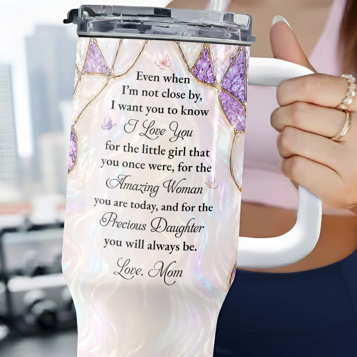To My Daughter Even When I Am Not Close By Purple Flower - Personalized 40oz Tumbler With Straw - DAU576_TBS