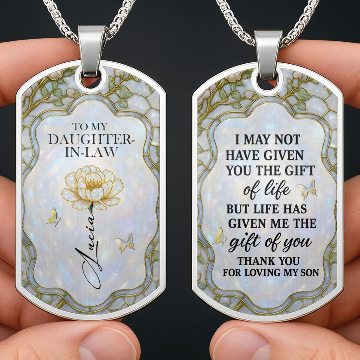 To My Daughter-In-Law, Thank You For Loving My Son - Personalized Custom Dog Tag Necklace - DILA001_DTNECK
