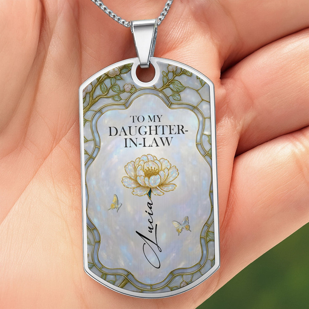To My Daughter-In-Law, Thank You For Loving My Son - Personalized Custom Dog Tag Necklace - DILA001_DTNECK