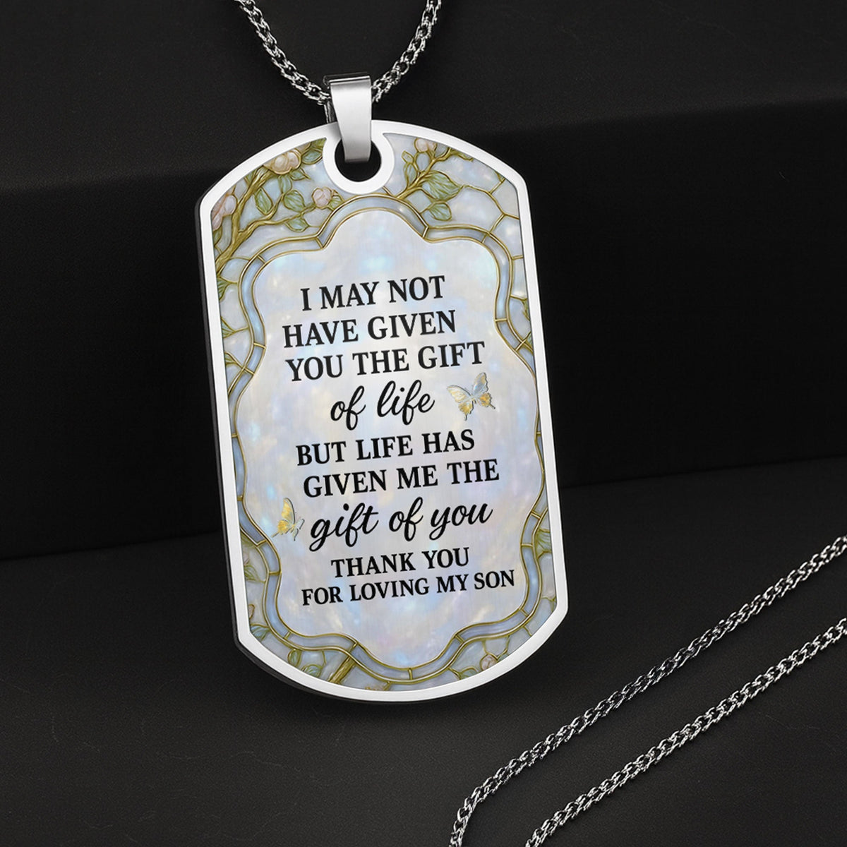 To My Daughter-In-Law, Thank You For Loving My Son - Personalized Custom Dog Tag Necklace - DILA001_DTNECK