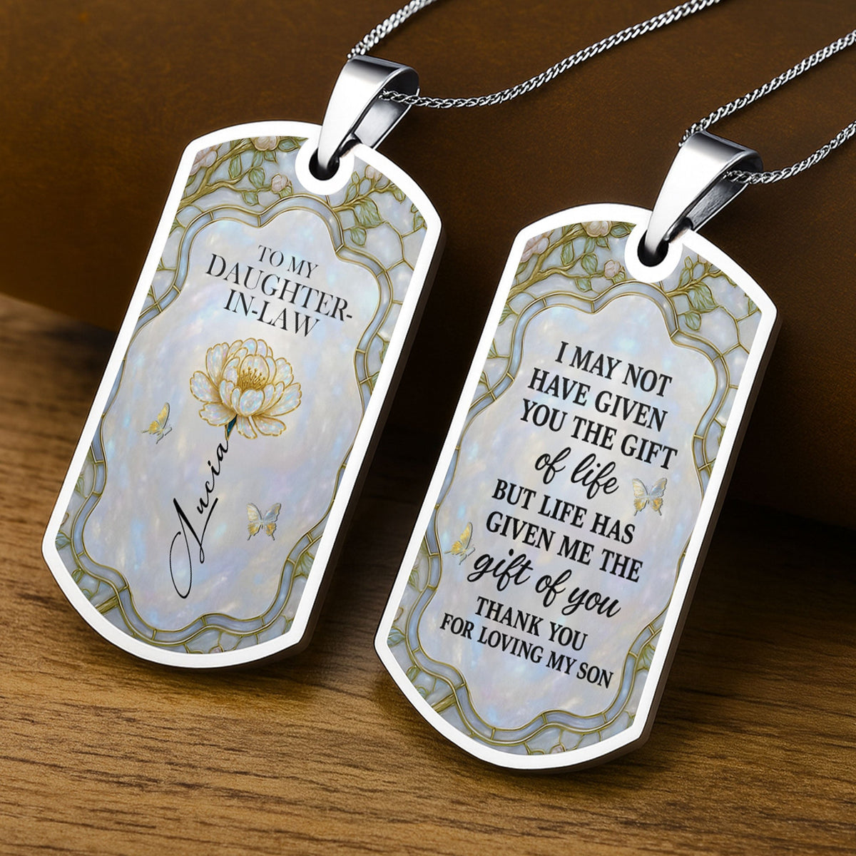 To My Daughter-In-Law, Thank You For Loving My Son - Personalized Custom Dog Tag Necklace - DILA001_DTNECK