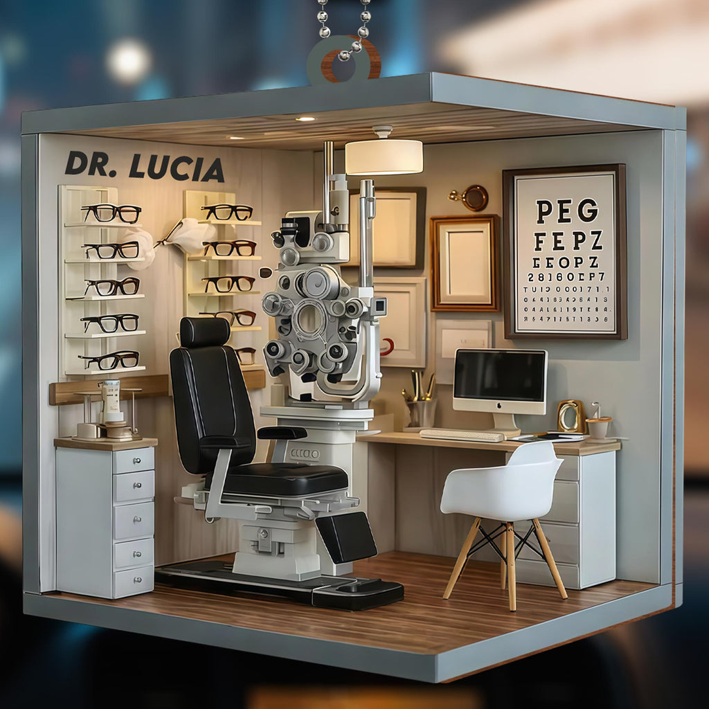 Celebrate the Spirit of Care, Optometry Equipment and Glasses - Personalized Custom Wood Ornament, Car Hanging Ornament - DOC071_WCA