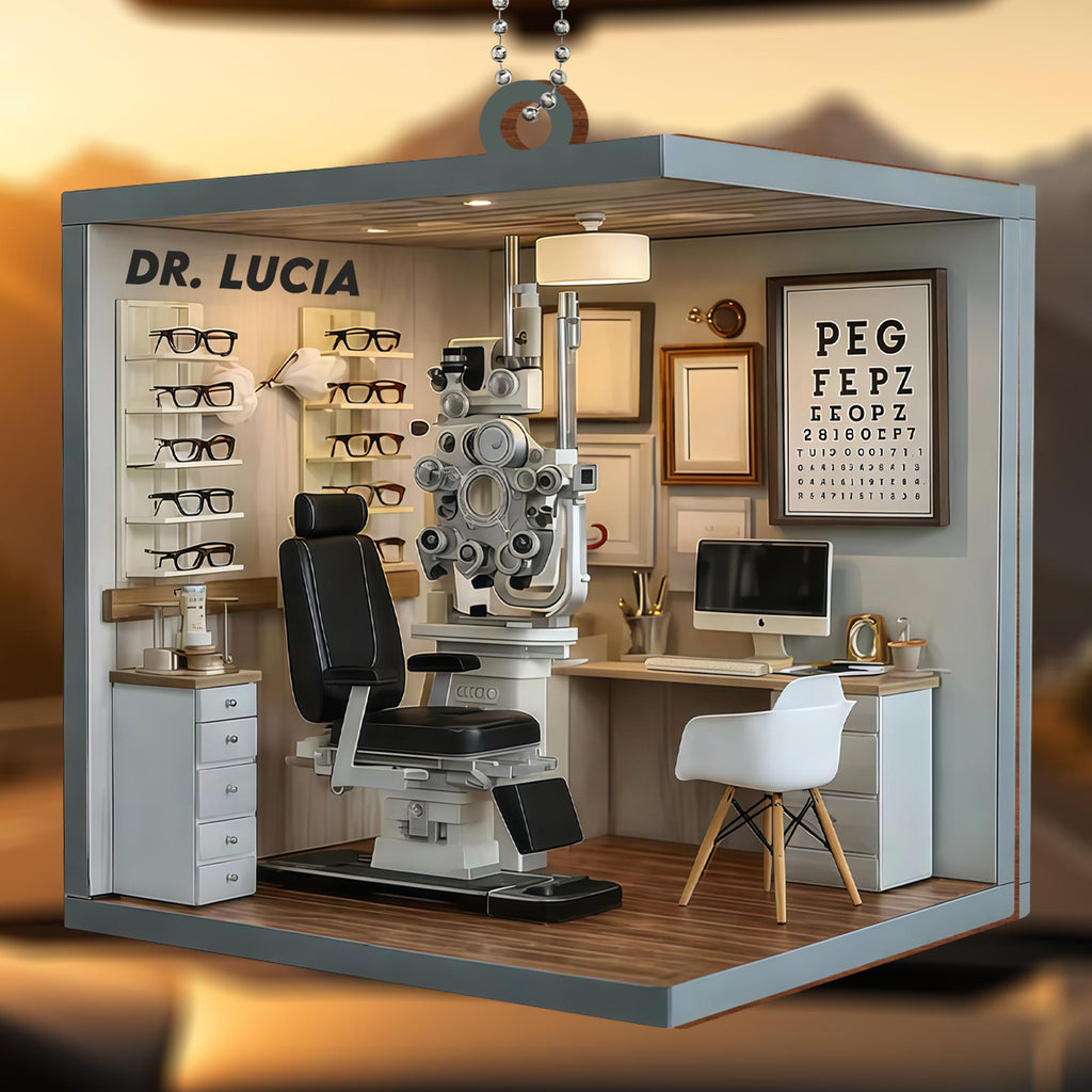 Celebrate the Spirit of Care, Optometry Equipment and Glasses - Personalized Custom Wood Ornament, Car Hanging Ornament - DOC071_WCA