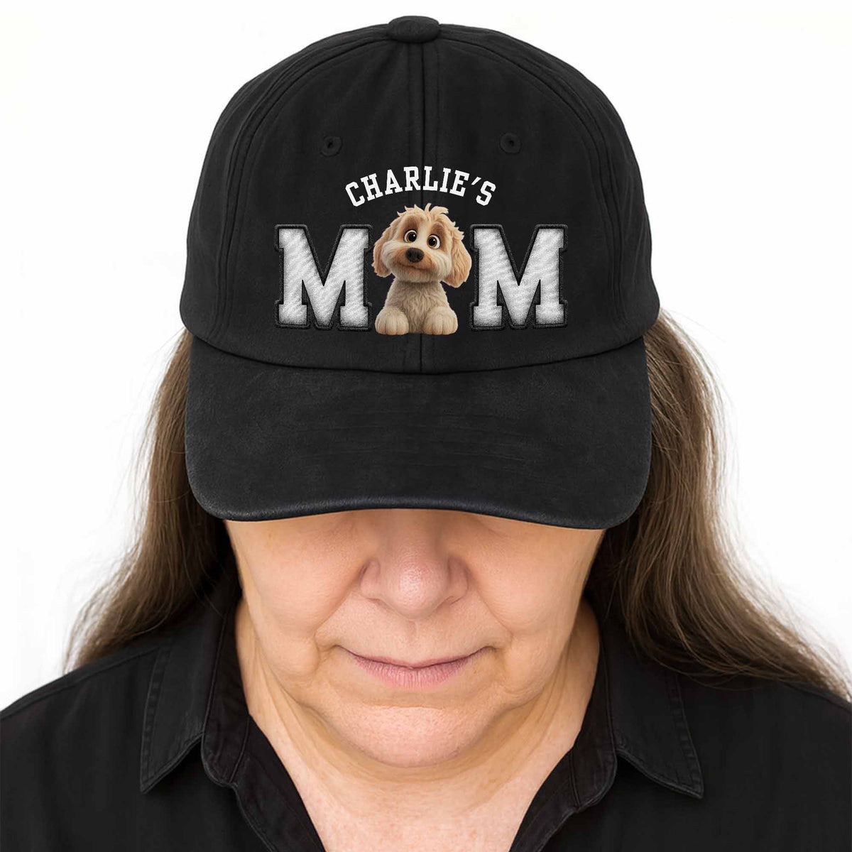 Charlie's Mom Dog Lover Cap - Personalized Custom Washed Denim Cap - DOG024_WDCAP