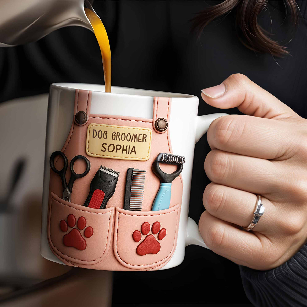 Celebrate Your Favorite Dog Groomer, Scissors And Paw Prints - Personalized Custom Coffee Mug - DOG063_MG