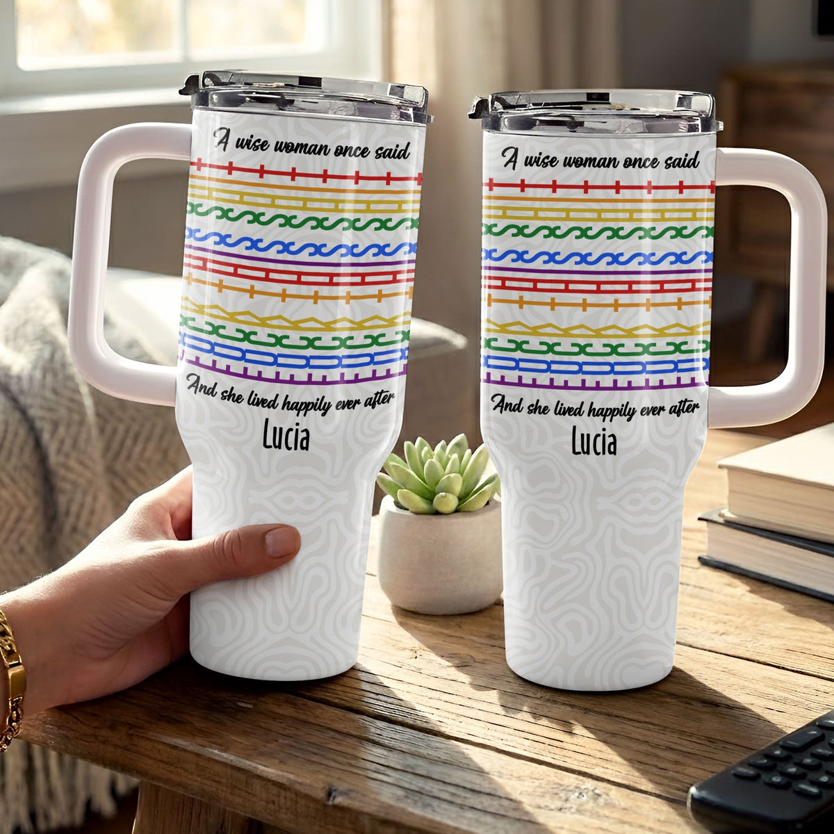 A Wise Woman Once Said Happily Ever After Colorful Embroidery Patterns - Personalized 40oz Tumbler With Straw - DTG039_TBS