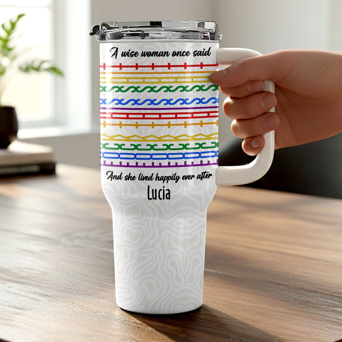 A Wise Woman Once Said Happily Ever After Colorful Embroidery Patterns - Personalized 40oz Tumbler With Straw - DTG039_TBS