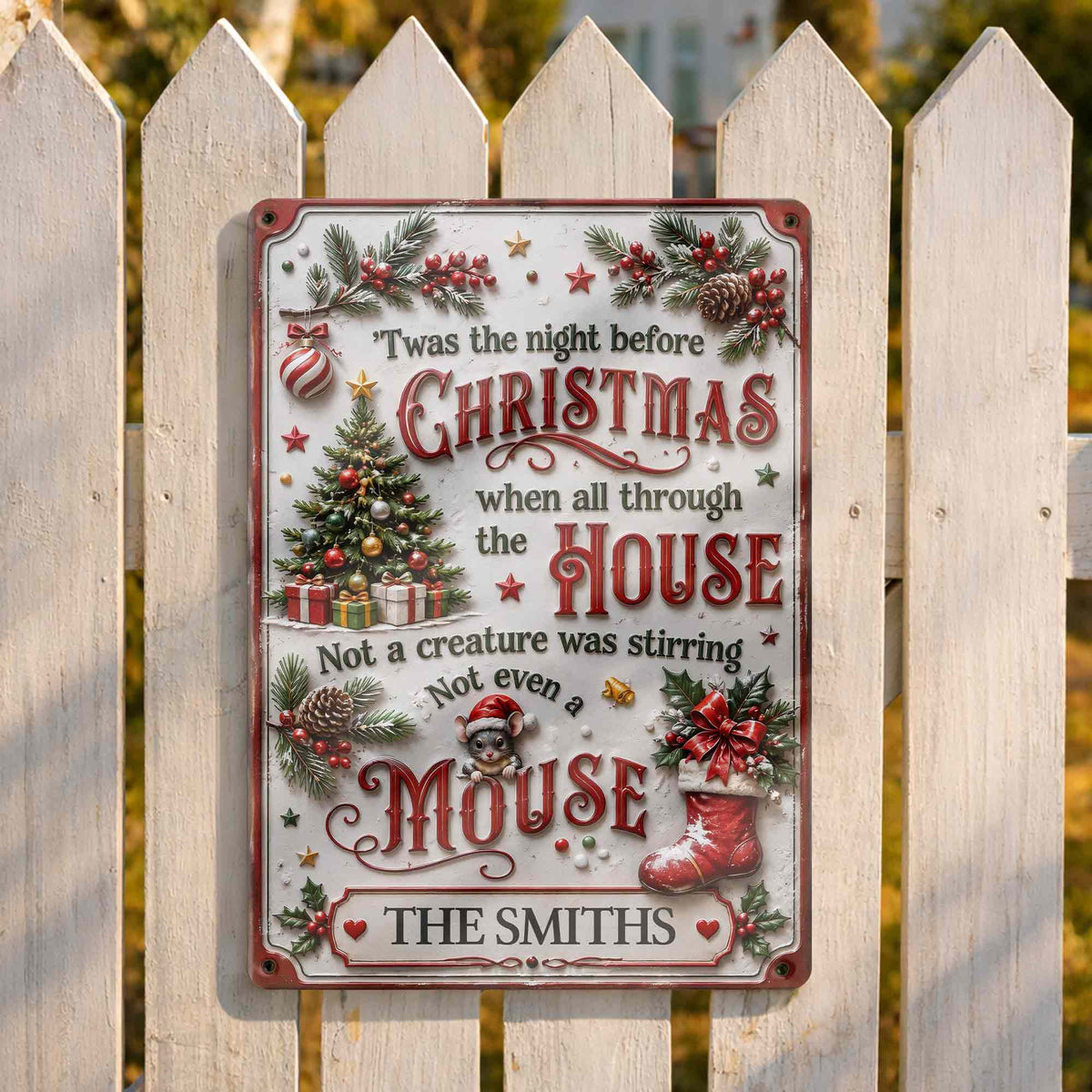 Twas The Night Before Christmas With Tree Mouse And Stocking - Personalized Metal Sign - FAM1051_MSIGN
