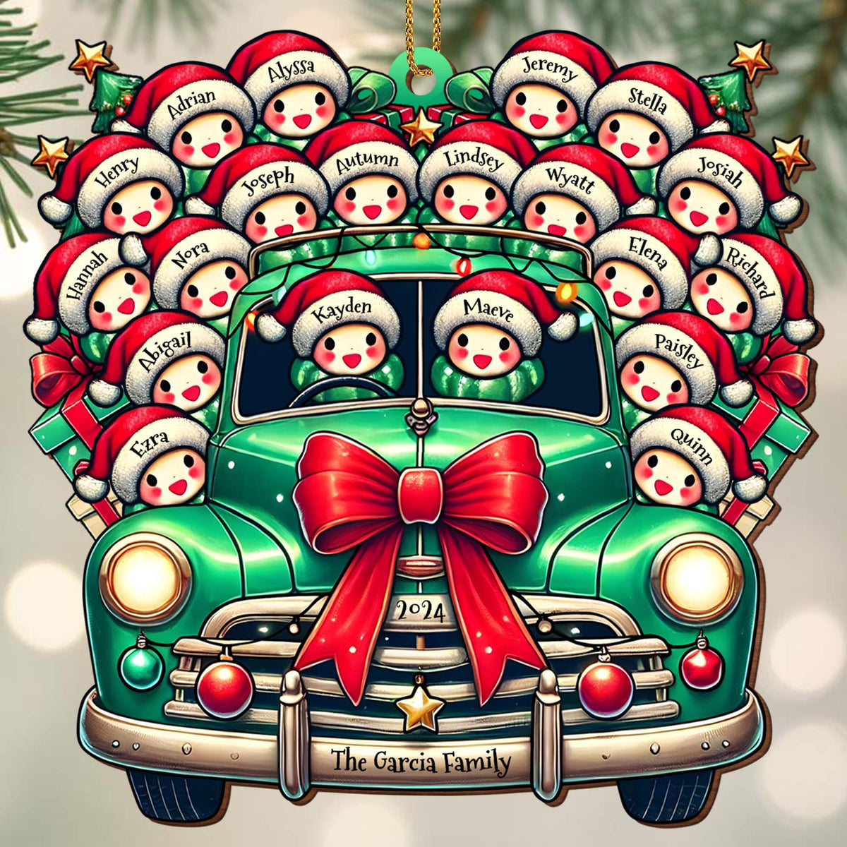 Home For The Holidays Gathering Love And Joy With Vintage Car - Personalized Custom Wood Ornament, Custom Shaped - FAM160_WDO