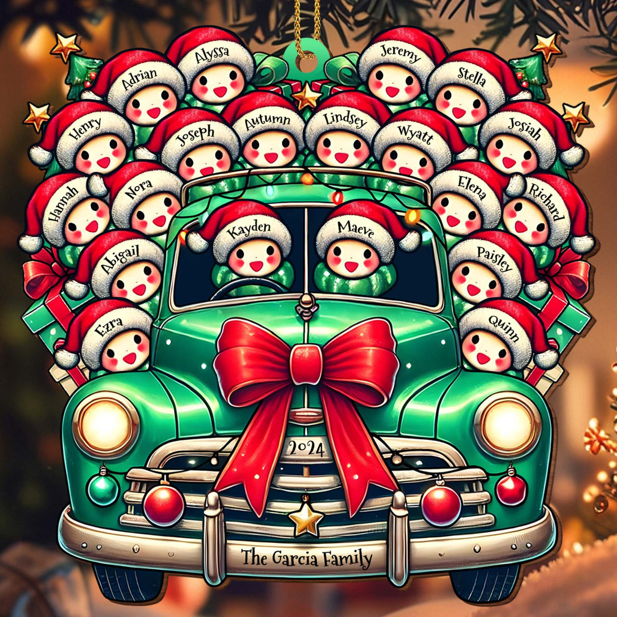 Home For The Holidays Gathering Love And Joy With Vintage Car - Personalized Custom Wood Ornament, Custom Shaped - FAM160_WDO