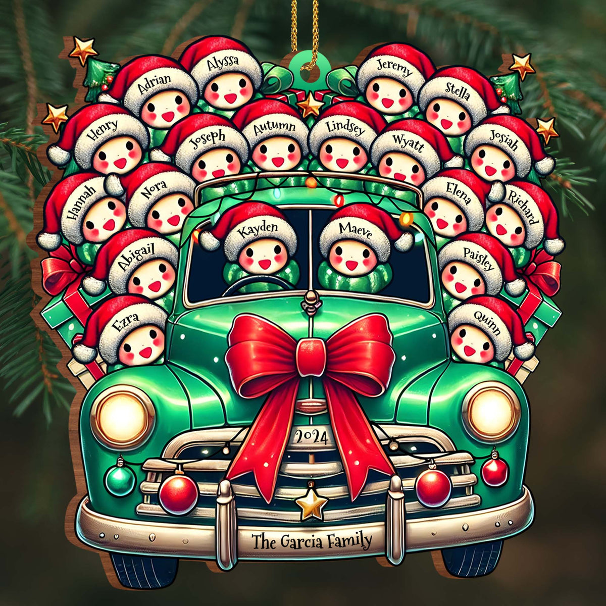 Home For The Holidays Gathering Love And Joy With Vintage Car - Personalized Custom Wood Ornament, Custom Shaped - FAM160_WDO