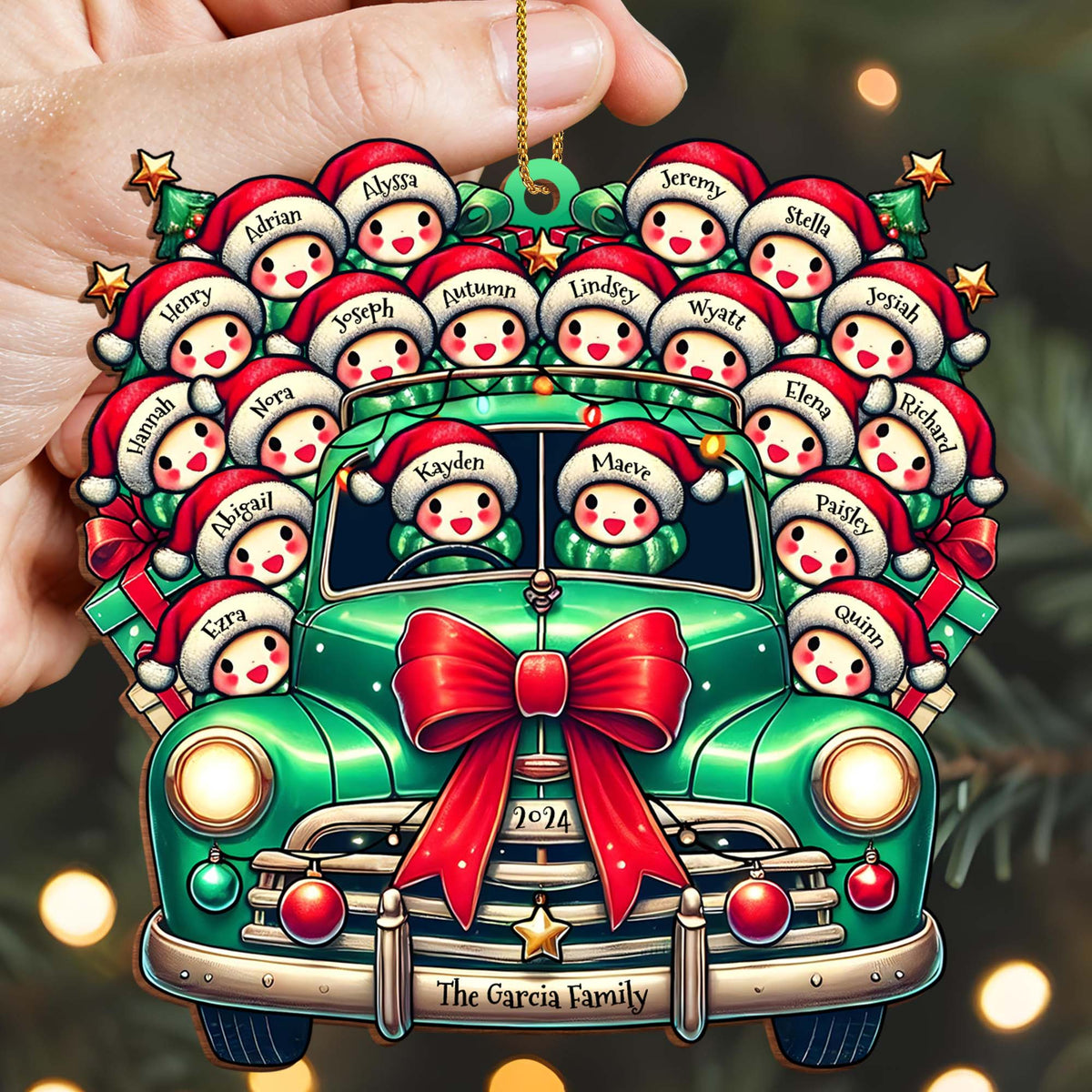 Home For The Holidays Gathering Love And Joy With Vintage Car - Personalized Custom Wood Ornament, Custom Shaped - FAM160_WDO