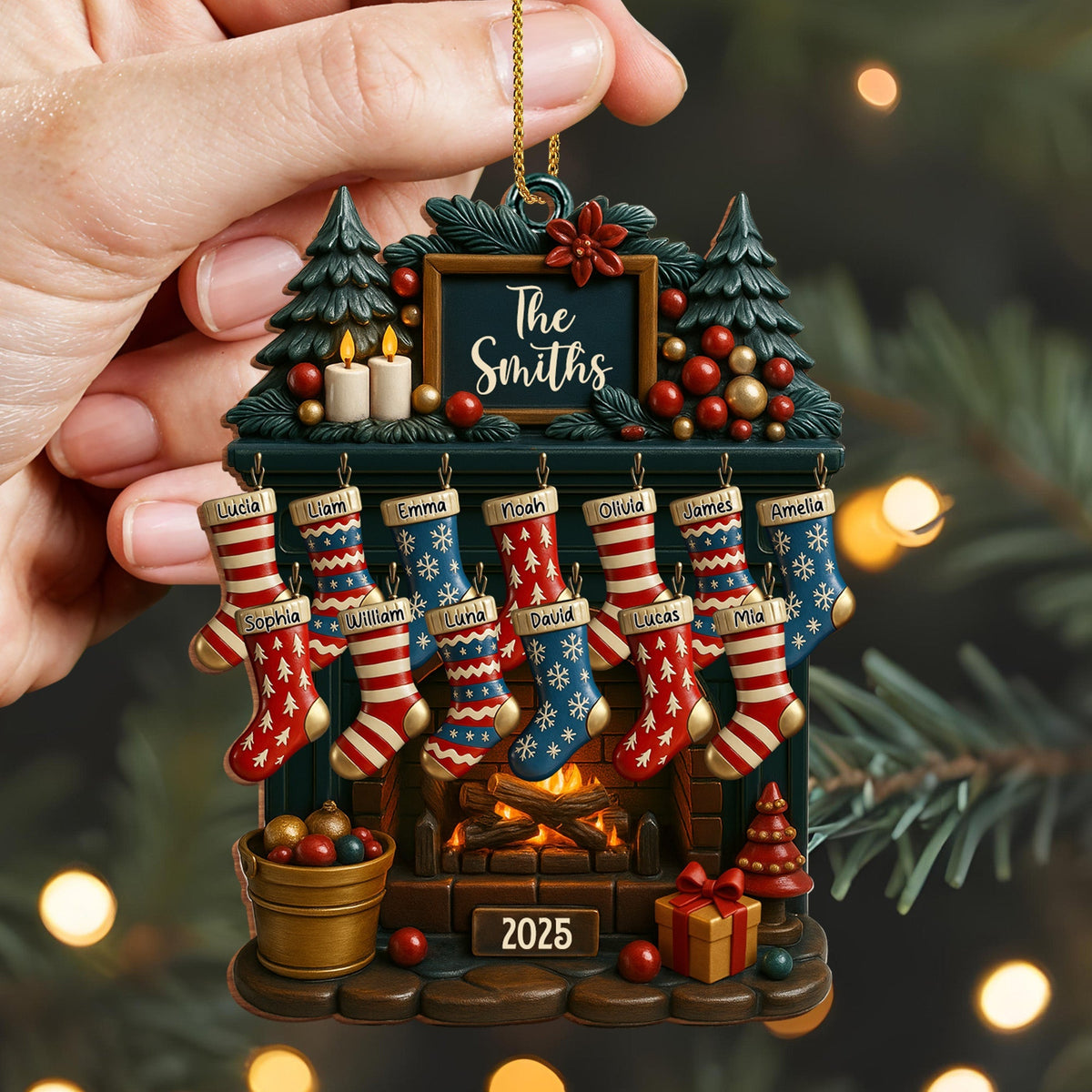 Holiday Gatherings Customized Family Name Wood Ornament - Personalized Custom Wood Ornament, Custom Shaped - FAM465_WDO