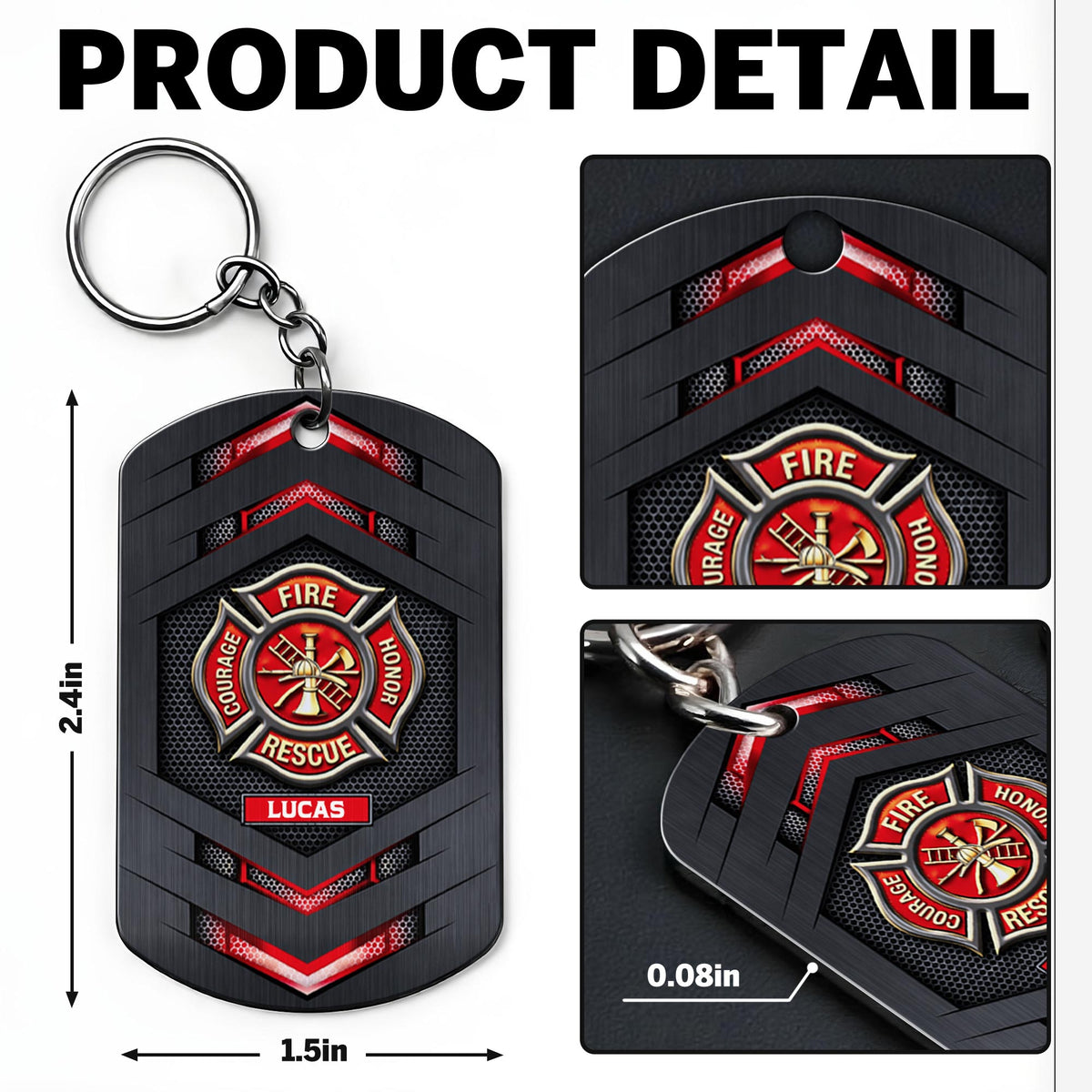Fire Rescue Courage Honor With Firefighter Badge And Maltese Cross - Personalized Stainless Steel Keychain - FIF057_KCX