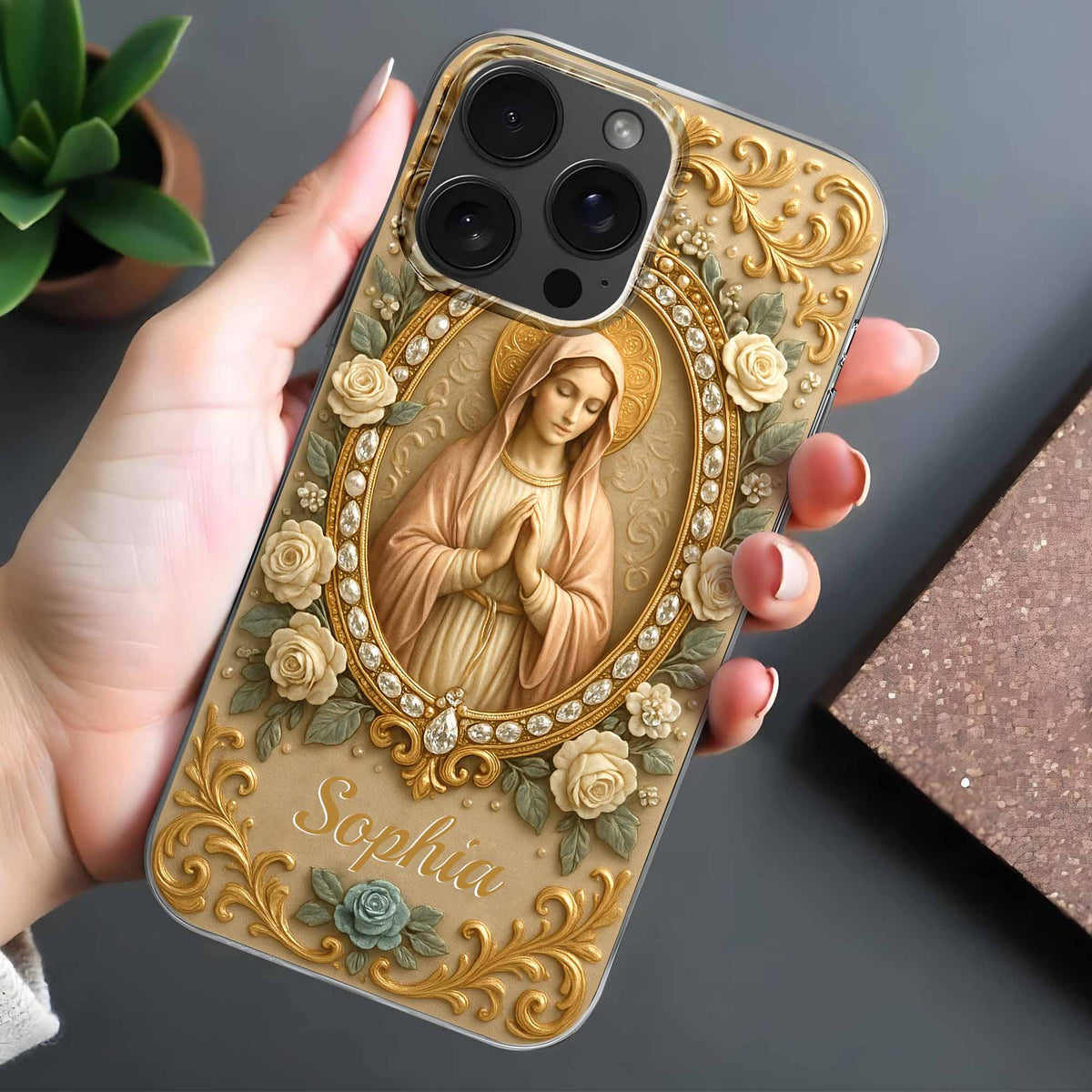 Celebrate Faith and Grace, Beautiful Rose and Virgin Mary Design - Personalized Clear Phone Case - FTH095_PHC