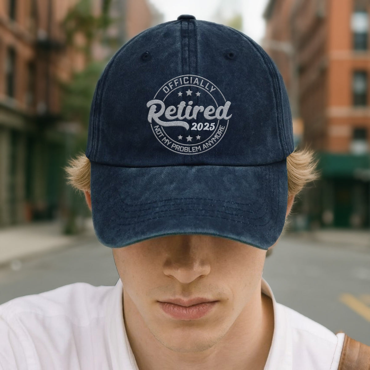 Officially Retired Not My Problem Anymore Cap - Personalized Custom Washed Denim Cap - GRP046_WDCAP