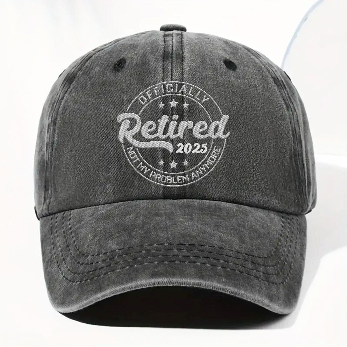Officially Retired Not My Problem Anymore Cap - Personalized Custom Washed Denim Cap - GRP046_WDCAP