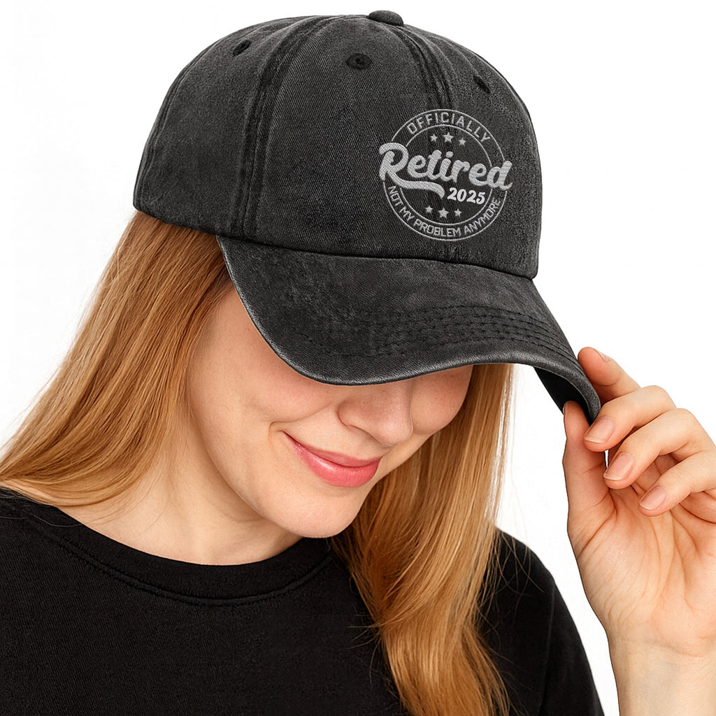 Officially Retired Not My Problem Anymore Cap - Personalized Custom Washed Denim Cap - GRP046_WDCAP