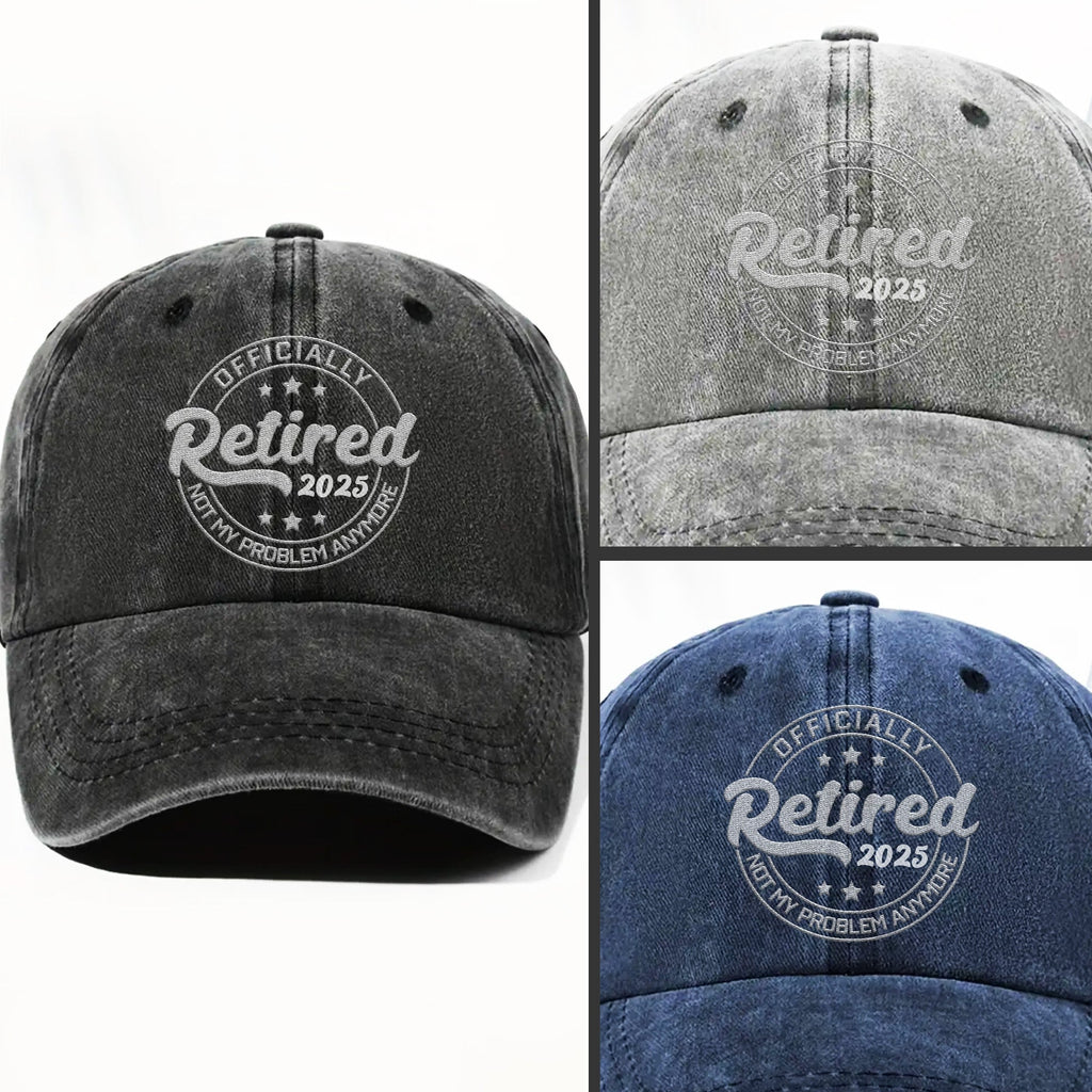 Officially Retired Not My Problem Anymore Cap - Personalized Custom Washed Denim Cap - GRP046_WDCAP