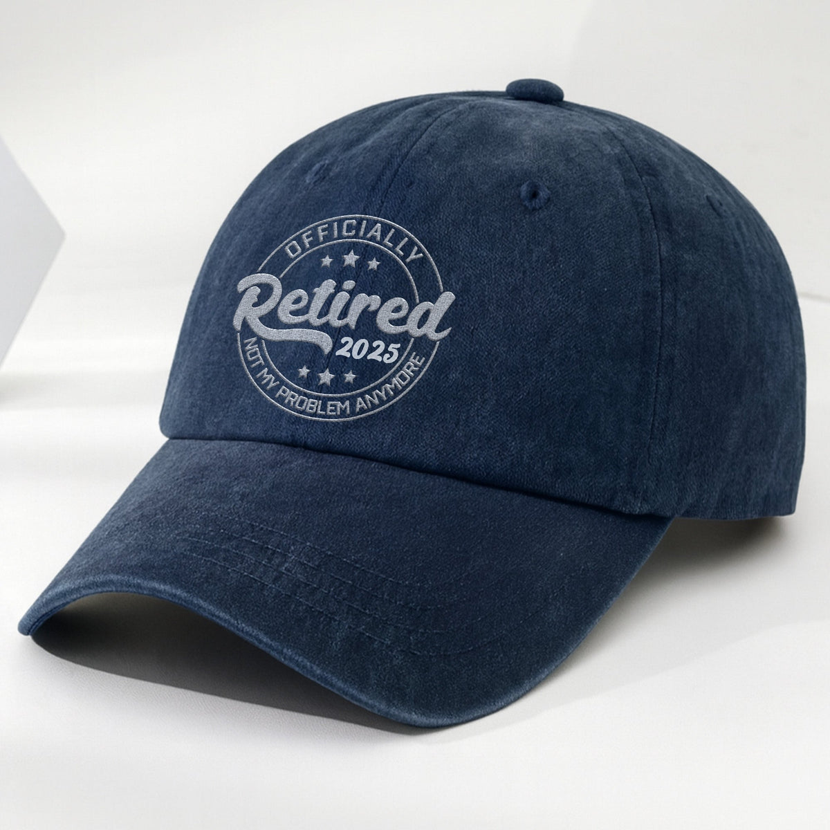 Officially Retired Not My Problem Anymore Cap - Personalized Custom Washed Denim Cap - GRP046_WDCAP