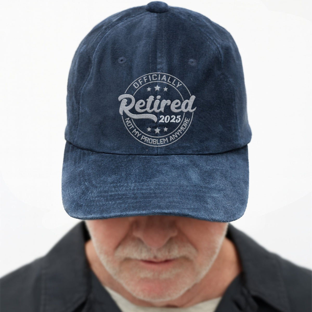 Officially Retired Not My Problem Anymore Cap - Personalized Custom Washed Denim Cap - GRP046_WDCAP