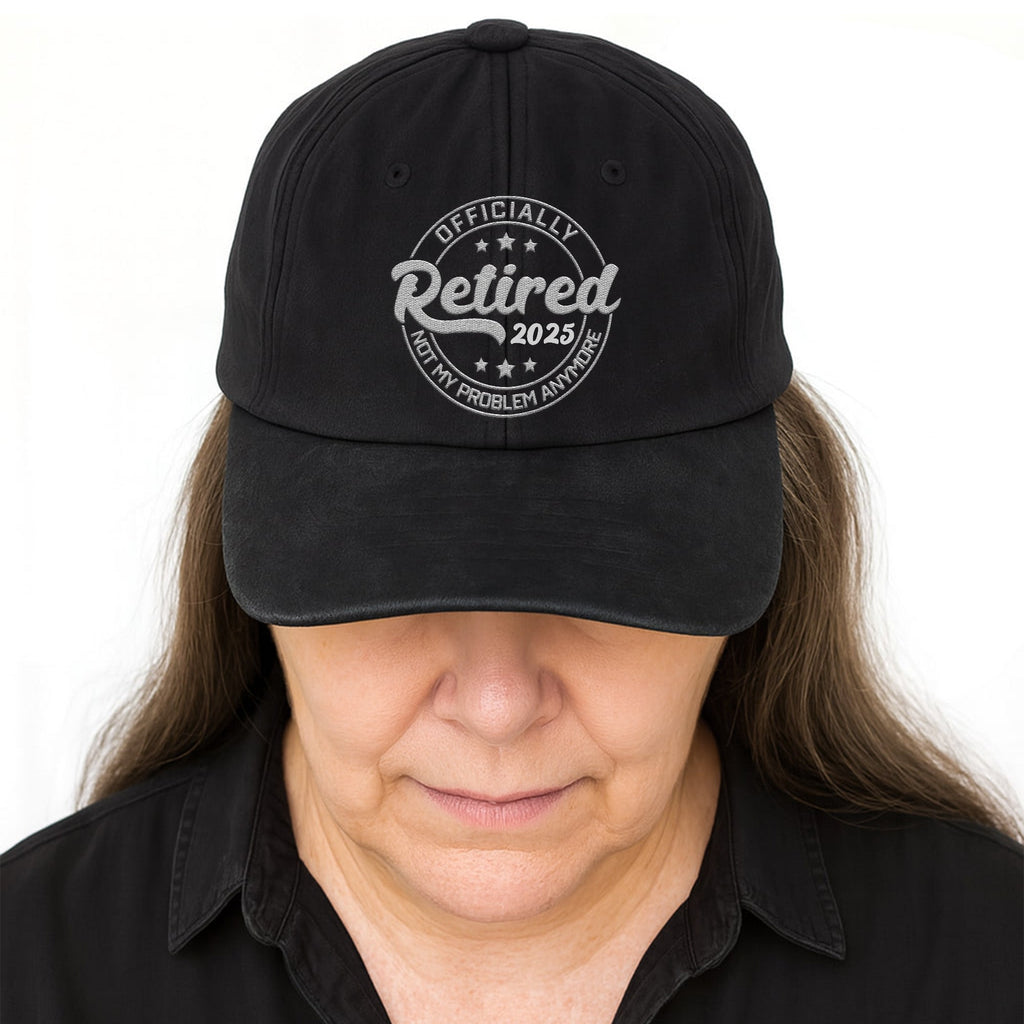 Officially Retired Not My Problem Anymore Cap - Personalized Custom Washed Denim Cap - GRP046_WDCAP