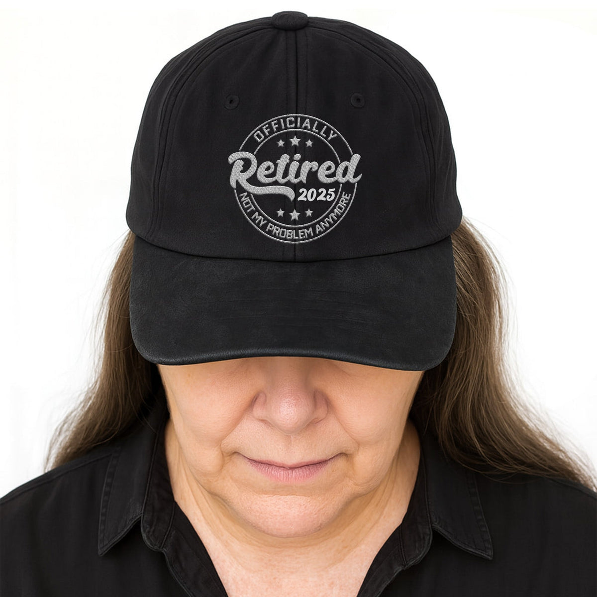 Officially Retired Not My Problem Anymore Cap - Personalized Custom Washed Denim Cap - GRP046_WDCAP