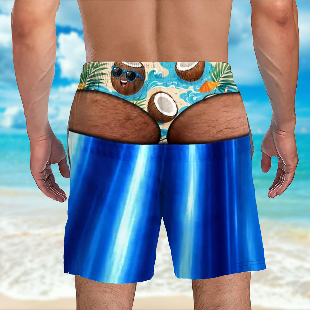 Chilling On The Beach With Coconuts And Palm Leaves - Personalized Men's Beach Shorts - HIM107_MEBES