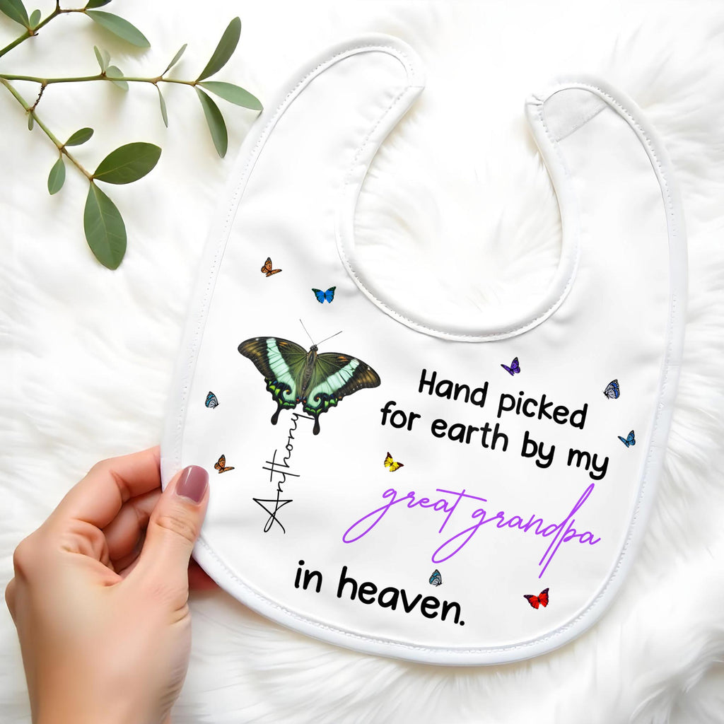 Hand Picked for Earth By My Great Grandpa in Heaven, Butterflies - Personalized Baby Bib - HME058_BBB