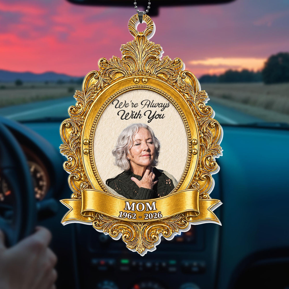I'm Always With You Dad Gold Vintage Frame Custom Photo - Personalized Custom Acrylic Ornament, Car Hanging Ornament - HME609_ACA